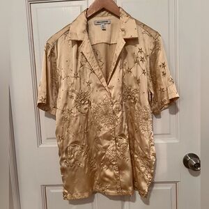 Urban Outfitters Gold Satin Embroidered Shirt
